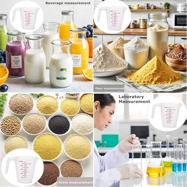 Alt view image 2 of 7 - Plastic Measuring Cup 2Pcs 250ML Measuring Mug 8/16oz with Handle Graduated Pitcher for Baking Flour Oil Powder Cooking Kitchen Measure Container Stackable (250ML/0.06Gal)