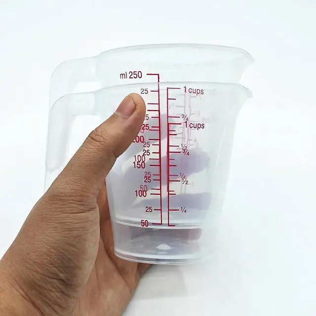 Alt view image 3 of 7 - Plastic Measuring Cup 2Pcs 250ML Measuring Mug 8/16oz with Handle Graduated Pitcher for Baking Flour Oil Powder Cooking Kitchen Measure Container Stackable (250ML/0.06Gal)