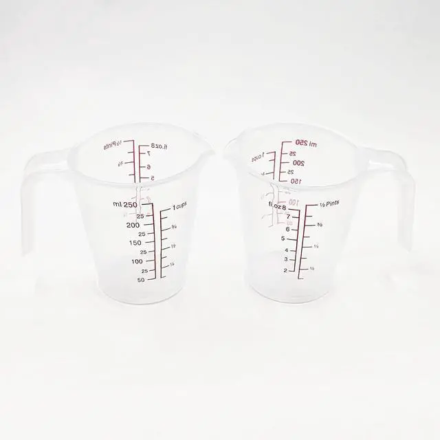 Alt view image 4 of 7 - Plastic Measuring Cup 2Pcs 250ML Measuring Mug 8/16oz with Handle Graduated Pitcher for Baking Flour Oil Powder Cooking Kitchen Measure Container Stackable (250ML/0.06Gal)