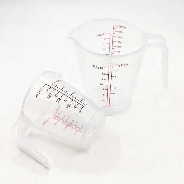Alt view image 6 of 7 - Plastic Measuring Cup 2Pcs 250ML Measuring Mug 8/16oz with Handle Graduated Pitcher for Baking Flour Oil Powder Cooking Kitchen Measure Container Stackable (250ML/0.06Gal)