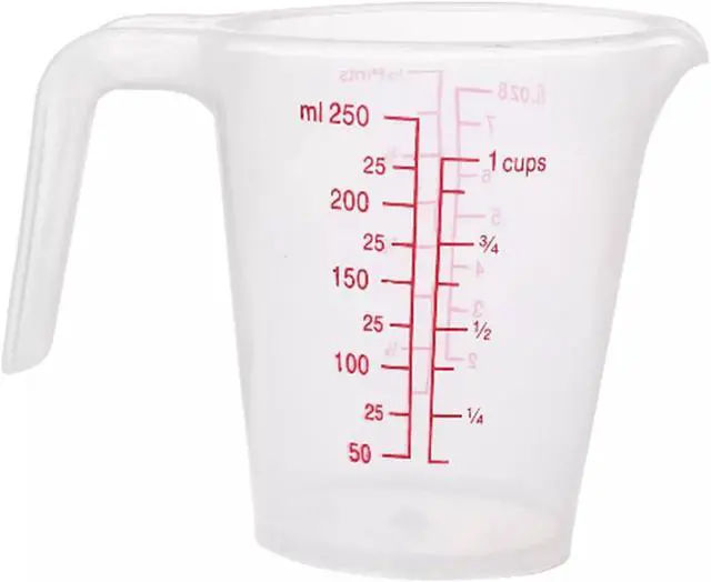 Alt view image 7 of 7 - Plastic Measuring Cup 2Pcs 250ML Measuring Mug 8/16oz with Handle Graduated Pitcher for Baking Flour Oil Powder Cooking Kitchen Measure Container Stackable (250ML/0.06Gal)