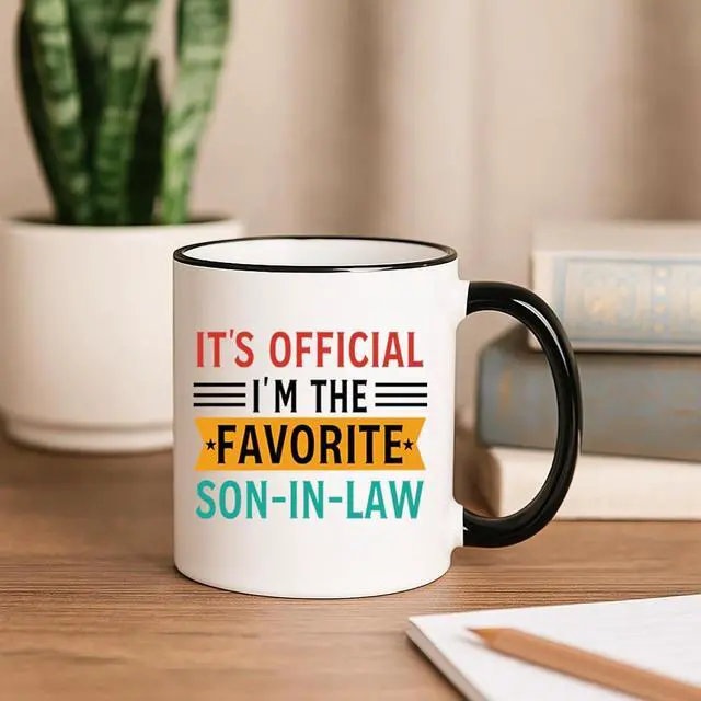Alt view image 4 of 7 - It's Official I'm The Favorite Son in Law Mug, Son in Law Christmas Gifts from Mother-in-Law Father-in-Law, 11OZ Coffee Mug Black Handle