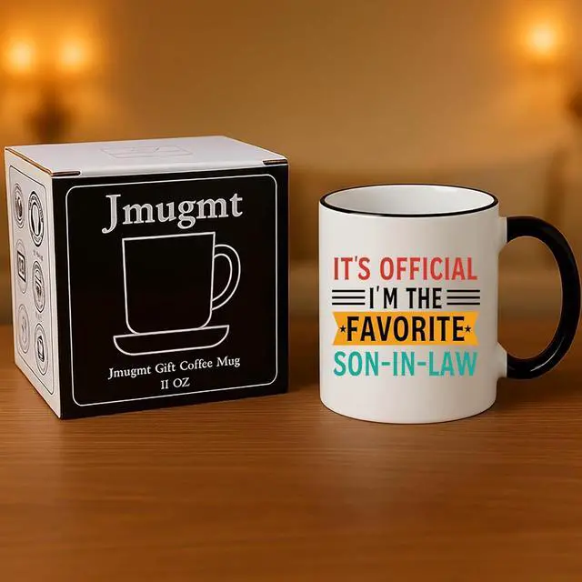 Alt view image 7 of 7 - It's Official I'm The Favorite Son in Law Mug, Son in Law Christmas Gifts from Mother-in-Law Father-in-Law, 11OZ Coffee Mug Black Handle