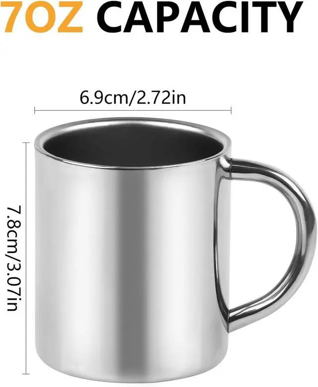 Alt view image 2 of 7 - CABAX 7oz / 210ml Mug, Double Walled Coffee Mug with Handle, Stainless Steel Shatterproof Tea Cups for Kids Camping Mugs, Pack of 1