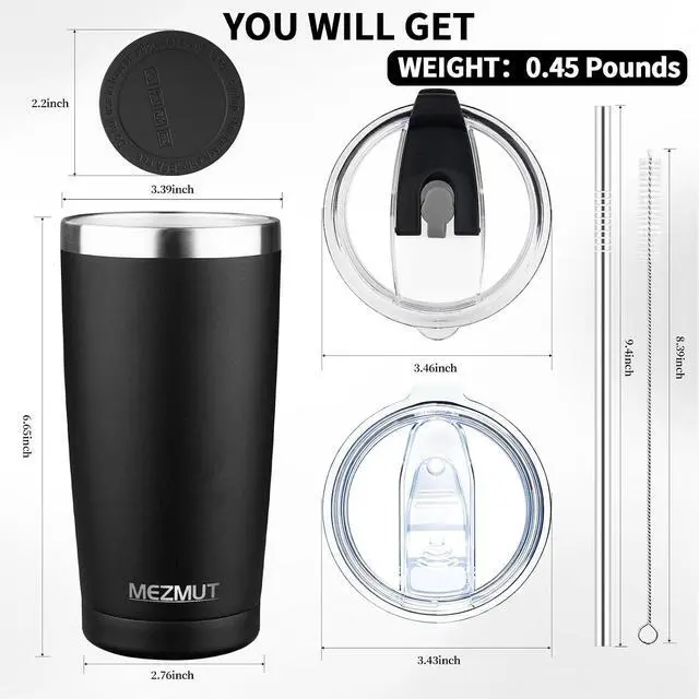 Alt view image 3 of 7 - MEZMUT 20oz Insulated Tumbler Cup Travel Coffee Mug with Lid Straw(Black,1)