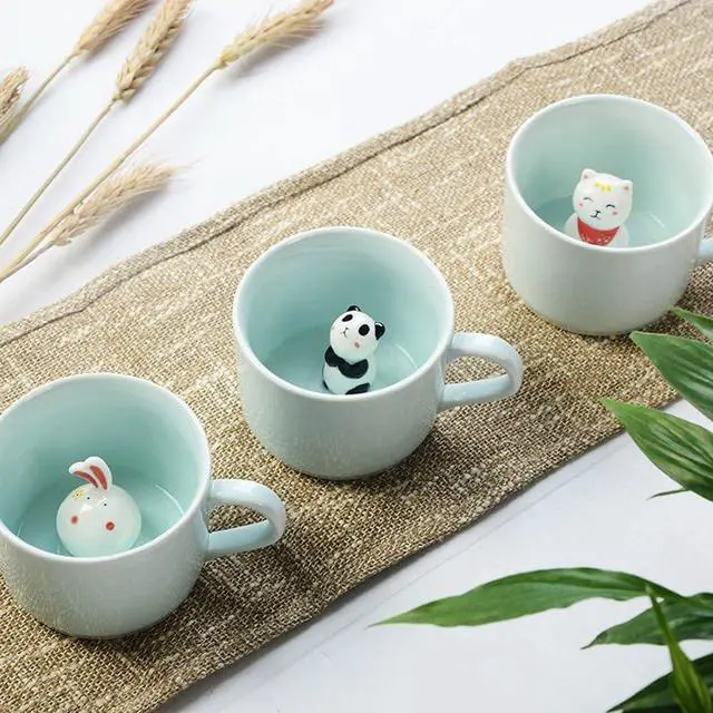 Alt view image 2 of 7 - ZaH 3D Mug Animal Inside Cup Cartoon Ceramics Figurine Teacup for Boys Girls Kids Women Men Coffee Mug (8 oz Panda)