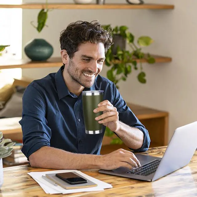 Alt view image 6 of 7 - DIW 20oz Insulated Tumbler Travel Coffee Mug with Lid Straw(Navy Green,1)