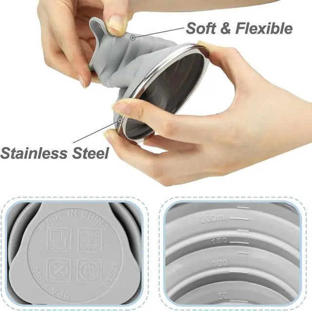 Alt view image 5 of 7 - Nanaborn Silicone Collapsible Cups for Camping Travel, Small Portable Drinking Cup with Lids Reusable for Outdoor Hiking 270ml (Blue/Gray, 2 Pack)