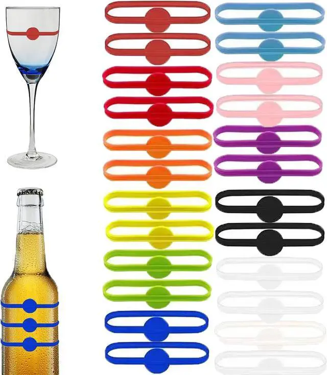Main image of Stretchable Drink Markers 24pcs, Wine Glass Markers, Drink Identifiers for Glasses Cup, Beer Bottle, Mug, Jar, Cocktail Glass, Drink Labels for Party