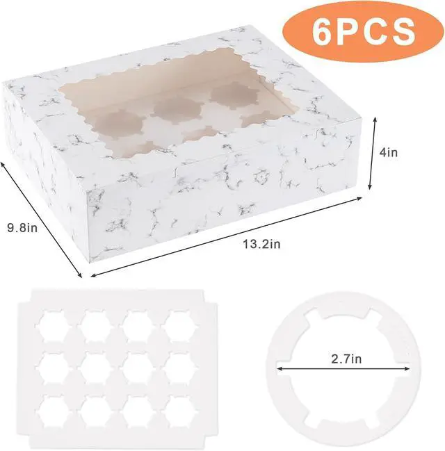 Alt view image 2 of 7 - Hoewina 6PCS Cupcake Boxes Hold 12 Cupcakes, Cupcake Containers with Window