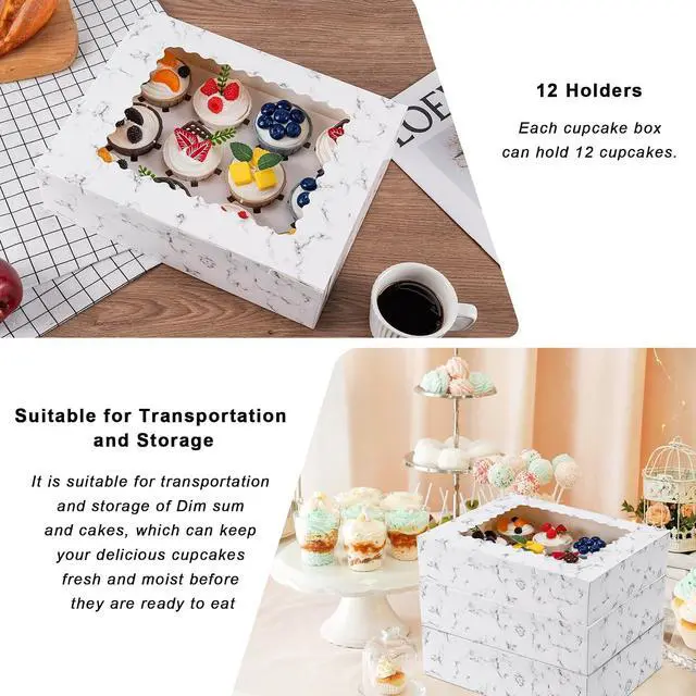 Alt view image 4 of 7 - Hoewina 6PCS Cupcake Boxes Hold 12 Cupcakes, Cupcake Containers with Window
