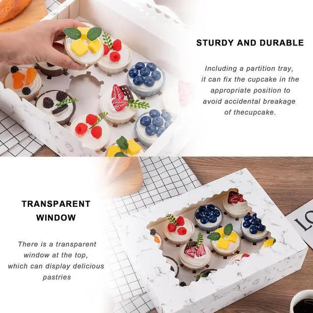 Alt view image 3 of 7 - Hoewina 6PCS Cupcake Boxes Hold 12 Cupcakes, Cupcake Containers with Window