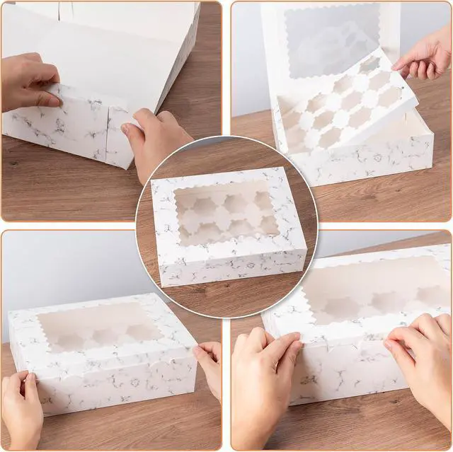Alt view image 5 of 7 - Hoewina 6PCS Cupcake Boxes Hold 12 Cupcakes, Cupcake Containers with Window