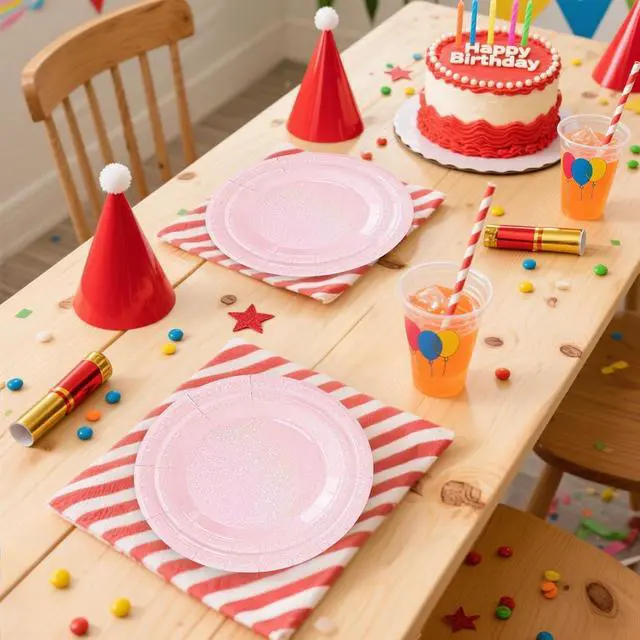 Alt view image 6 of 7 - 50 Pcs Iridescent Light Pink Paper Plates 25 × 7'' and 25 × 9'' Disposable Pink Shiny Holographic Foil Dinner Plates for Wedding Baby Shower Birthday Disco Party Glitter Dessert Plate