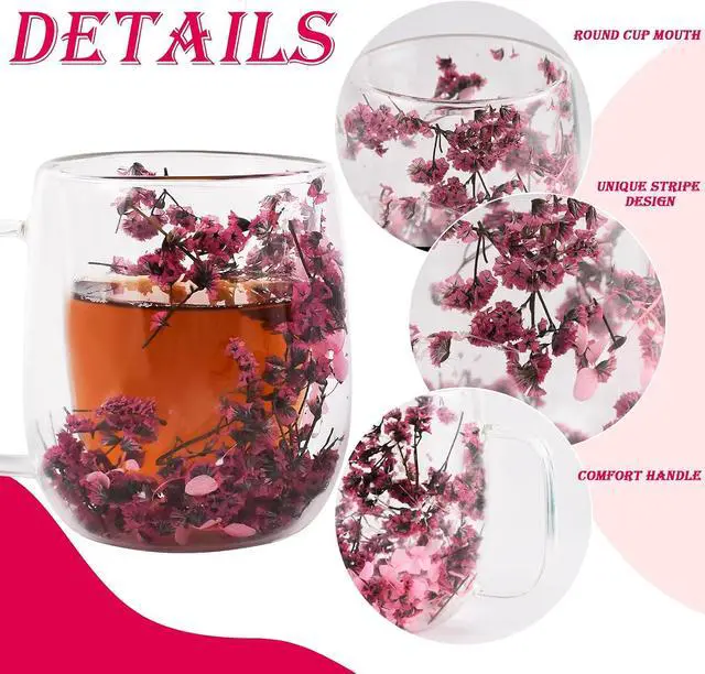 Alt view image 4 of 7 - Real Flower Glass Tea Cup, 13 oz Double Wall Glass Coffee Mug with Preserved Flowers, Borosilicate Floral Cup, Gift for Women