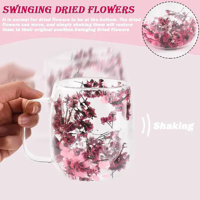 Alt view image 5 of 7 - Real Flower Glass Tea Cup, 13 oz Double Wall Glass Coffee Mug with Preserved Flowers, Borosilicate Floral Cup, Gift for Women