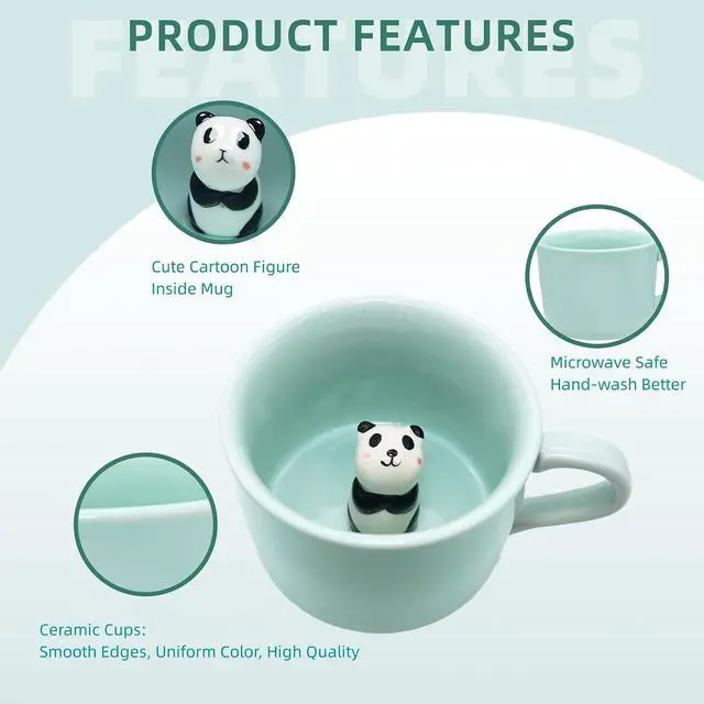Alt view image 3 of 7 - ZaH 3D Mug Animal Inside Cup Cartoon Ceramics Figurine Teacup for Boys Girls Kids Women Men Coffee Mug (8 oz Panda)