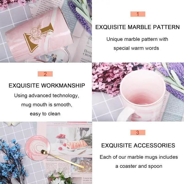 Alt view image 5 of 7 - WENSSY Pink Letter L with Flower Personalized Initial Mug, 14 Ounce, Novelty Coffee Mug for Women, Bridal Shower Gift, Dishwasher Safe