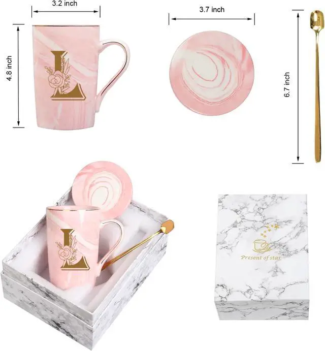 Alt view image 6 of 7 - WENSSY Pink Letter L with Flower Personalized Initial Mug, 14 Ounce, Novelty Coffee Mug for Women, Bridal Shower Gift, Dishwasher Safe