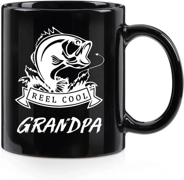 Main image of Gifts for Grandpa, Grandpa Fishing Mug, Fathers Day Birthday Christmas Gifts for Grandfather from Grandchildren 11OZ Black