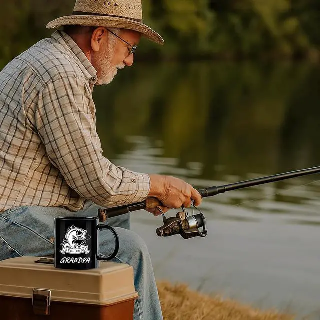 Alt view image 2 of 7 - Gifts for Grandpa, Grandpa Fishing Mug, Fathers Day Birthday Christmas Gifts for Grandfather from Grandchildren 11OZ Black