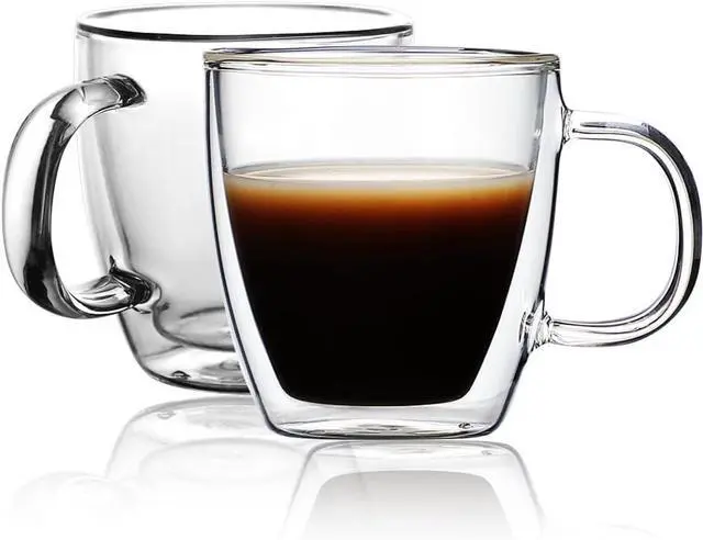 Main image of CNGLASS Insulated Espresso Glass Mugs 5.4oz/160ml, Small Clear Coffee Mugs Set of 2, Double Wall Glass Cups with Handle for Tea and Macchiato
