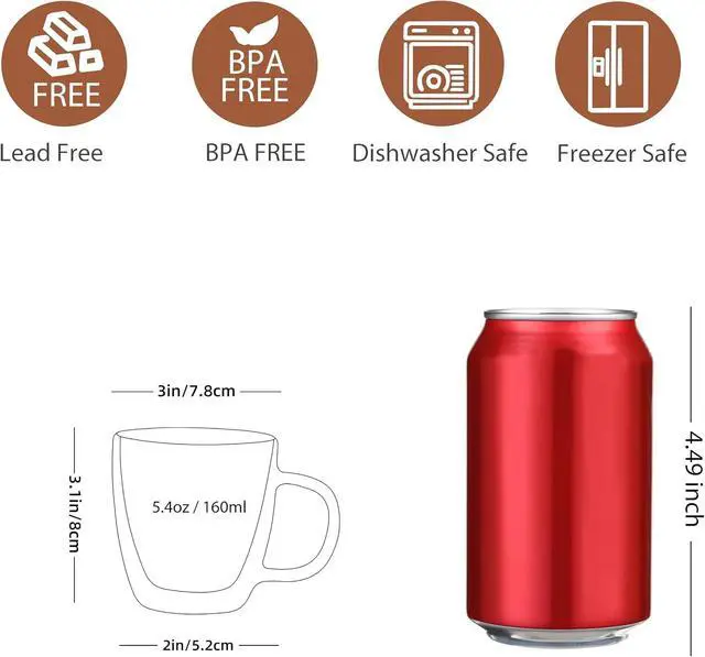 Alt view image 2 of 7 - CNGLASS Insulated Espresso Glass Mugs 5.4oz/160ml, Small Clear Coffee Mugs Set of 2, Double Wall Glass Cups with Handle for Tea and Macchiato