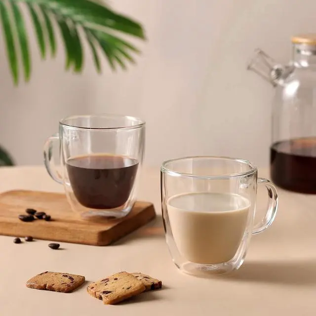 Alt view image 7 of 7 - CNGLASS Insulated Espresso Glass Mugs 5.4oz/160ml, Small Clear Coffee Mugs Set of 2, Double Wall Glass Cups with Handle for Tea and Macchiato