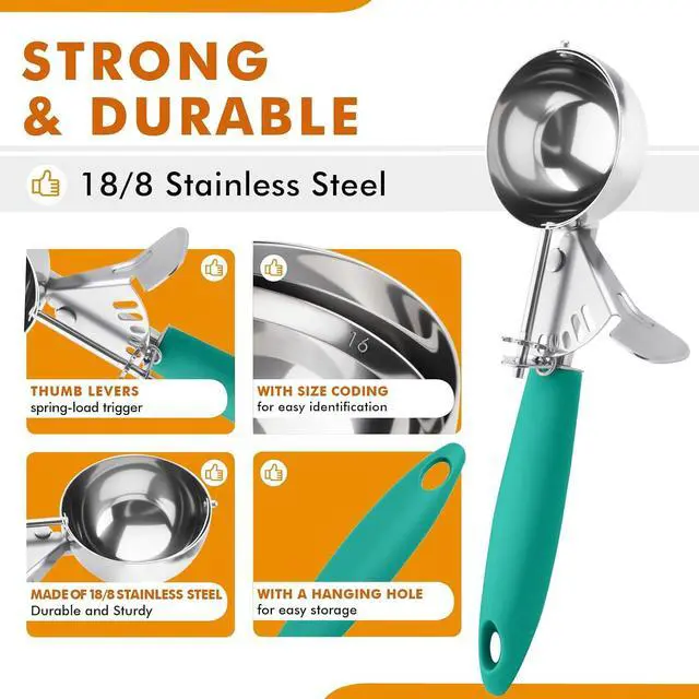 Alt view image 4 of 7 - JUNADAEL J Portion Scoop, 2.75 OZ Disher Scoop, #16 Cookie Scoops, Green Handle, for Portion Control, Cookie Dough, Cupcake Batter, Ice Cream, Muffin, Mashed Potatoes