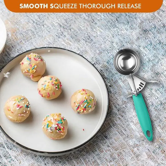 Alt view image 5 of 7 - JUNADAEL J Portion Scoop, 2.75 OZ Disher Scoop, #16 Cookie Scoops, Green Handle, for Portion Control, Cookie Dough, Cupcake Batter, Ice Cream, Muffin, Mashed Potatoes