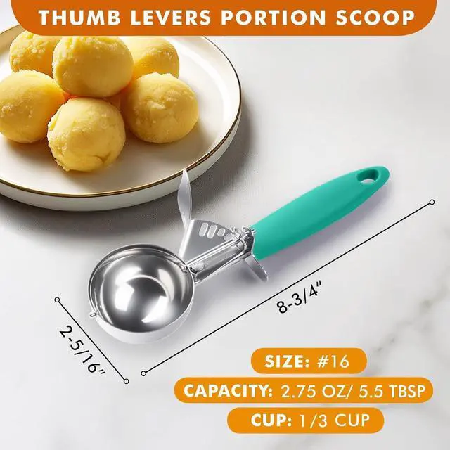 Alt view image 2 of 7 - JUNADAEL J Portion Scoop, 2.75 OZ Disher Scoop, #16 Cookie Scoops, Green Handle, for Portion Control, Cookie Dough, Cupcake Batter, Ice Cream, Muffin, Mashed Potatoes