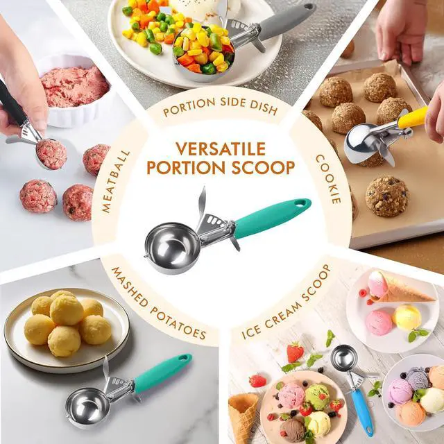 Alt view image 7 of 7 - JUNADAEL J Portion Scoop, 2.75 OZ Disher Scoop, #16 Cookie Scoops, Green Handle, for Portion Control, Cookie Dough, Cupcake Batter, Ice Cream, Muffin, Mashed Potatoes