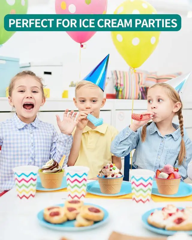 Alt view image 5 of 7 - 4 Pack Ice Cream Bowls and Spoons Set Plastic Cups Party Favor Kids Gift