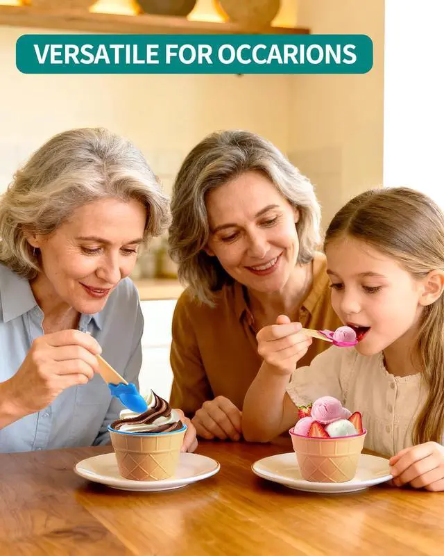 Alt view image 6 of 7 - 4 Pack Ice Cream Bowls and Spoons Set Plastic Cups Party Favor Kids Gift