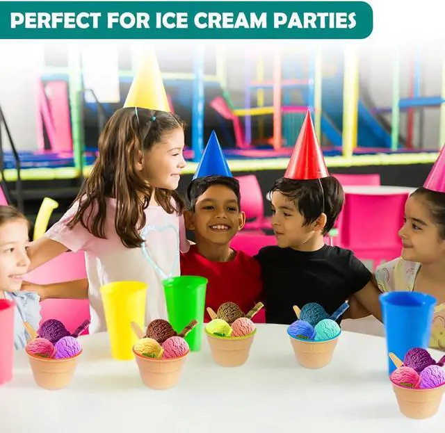 Alt view image 7 of 7 - 4 Pack Ice Cream Bowls and Spoons Set Plastic Cups Party Favor Kids Gift