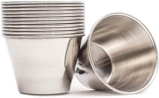 Main image of Ramekins Stainless Steel Condiment Sauce Cups, Metal Ramekins, Commercial Grade, Multifunctional, Ideal for All Hot and Cold Sauces, Individual Portion Cups (12, 2.5 oz)