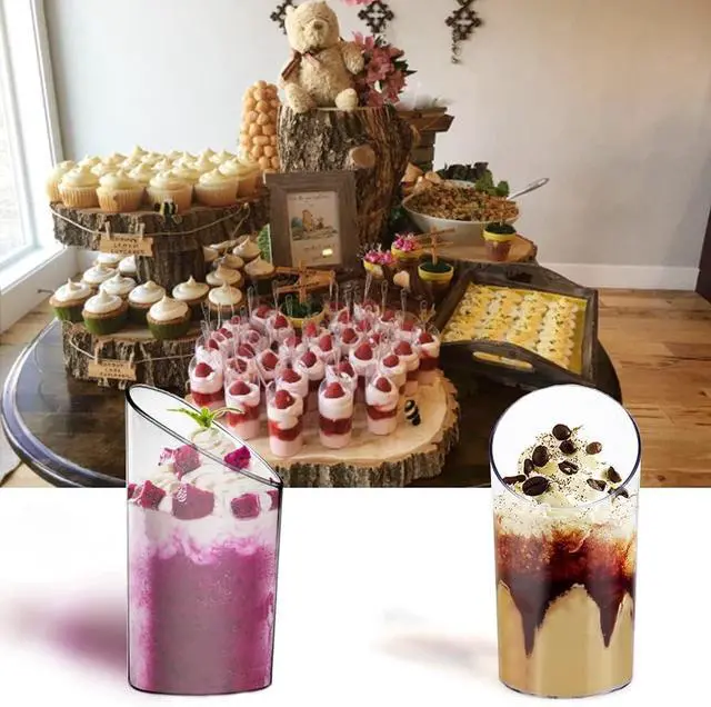 Alt view image 4 of 7 - Jnnzzggu 50Pcs Mini Dessert Cups,2.5Oz Clear Plastic Parfait Appetizer Cup,Slanted Round Cup For Desserts,Appetizers,Ice Cream