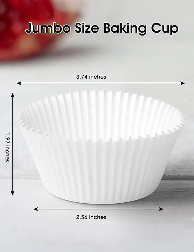Alt view image 3 of 6 - Gifbera White Jumbo Cupcake Muffin Liners Greaseproof Parchment Paper - Odorless Baking Cups Cupcake Wrappers for Wedding Birthday Celebration Occasion (200-Count)