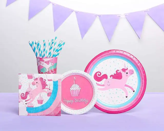 Alt view image 4 of 7 - American Greetings Unicorn Party Supplies, Paper Dessert Plates (40-Count)