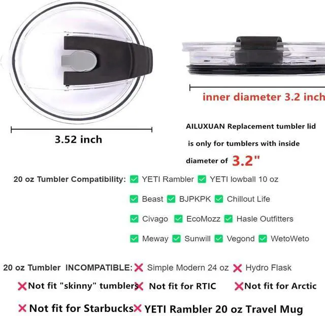 Main image of Tumbler Lid for 20 Oz,2 Replacement Lids for 20oz Stainless Steel Tumbler Travel Cup Yeti,Ozark Trails and more Cooler Cup, Flip-top Splash Proof (Black, 20 OZ)