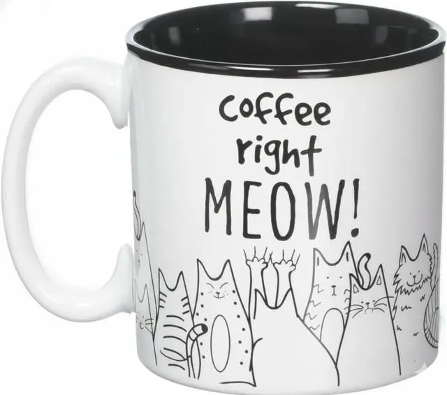 Main image of burton + BURTON Coffee Right Meow! 13oz Ceramic Cat Mug with Gift Box Funny Cat Lover Coffee Cup, White & Black Feline Design, Microwave & Dishwasher Safe