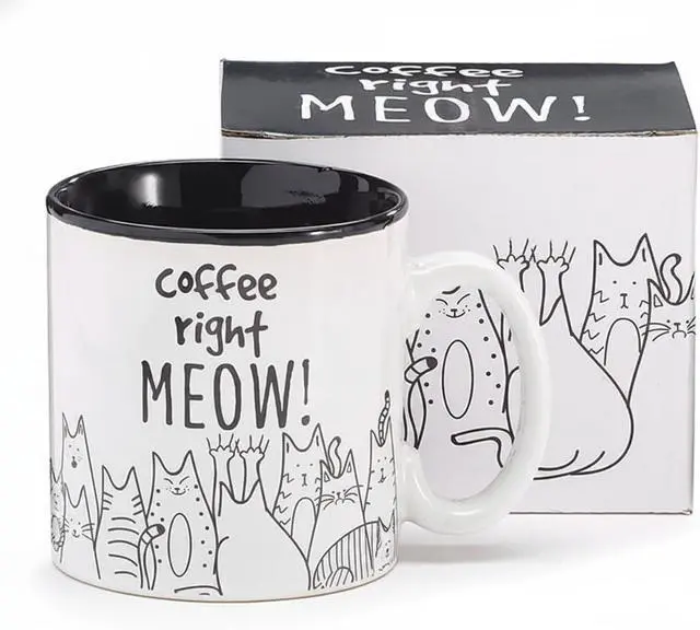 Alt view image 2 of 4 - burton + BURTON Coffee Right Meow! 13oz Ceramic Cat Mug with Gift Box Funny Cat Lover Coffee Cup, White & Black Feline Design, Microwave & Dishwasher Safe