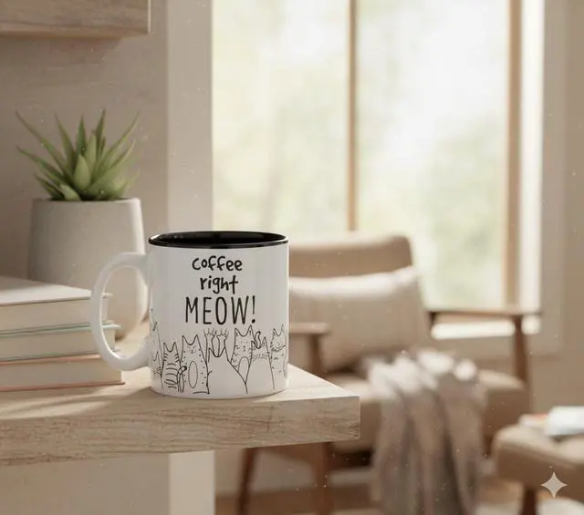 Alt view image 4 of 4 - burton + BURTON Coffee Right Meow! 13oz Ceramic Cat Mug with Gift Box Funny Cat Lover Coffee Cup, White & Black Feline Design, Microwave & Dishwasher Safe