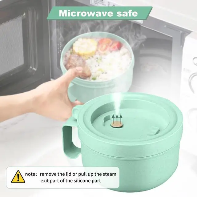 Alt view image 4 of 7 - Rarapop 28.7oz Microwave Soup Bowl Containers with Lids, Wheat Straw Ramen Noodles Cup Mug for Instant Noodles,Oatmeal, Gumbo, Salad,Crunch,Cereal & More - Easy-Grip Design, Green