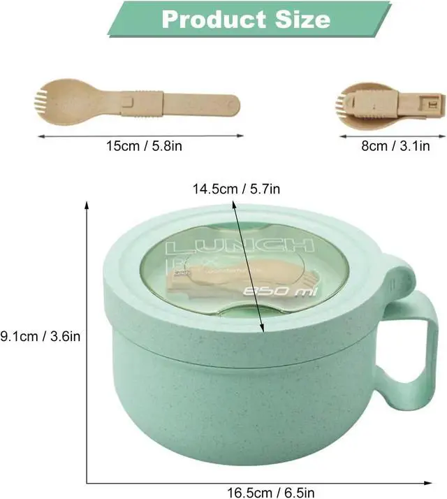 Alt view image 6 of 7 - Rarapop 28.7oz Microwave Soup Bowl Containers with Lids, Wheat Straw Ramen Noodles Cup Mug for Instant Noodles,Oatmeal, Gumbo, Salad,Crunch,Cereal & More - Easy-Grip Design, Green