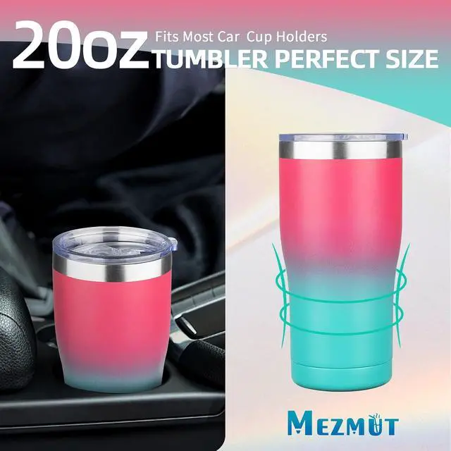 Alt view image 4 of 7 - MEZMUT 20oz Insulated Tumbler with Lid Straw Travel Coffee Mug (Pink-Green)