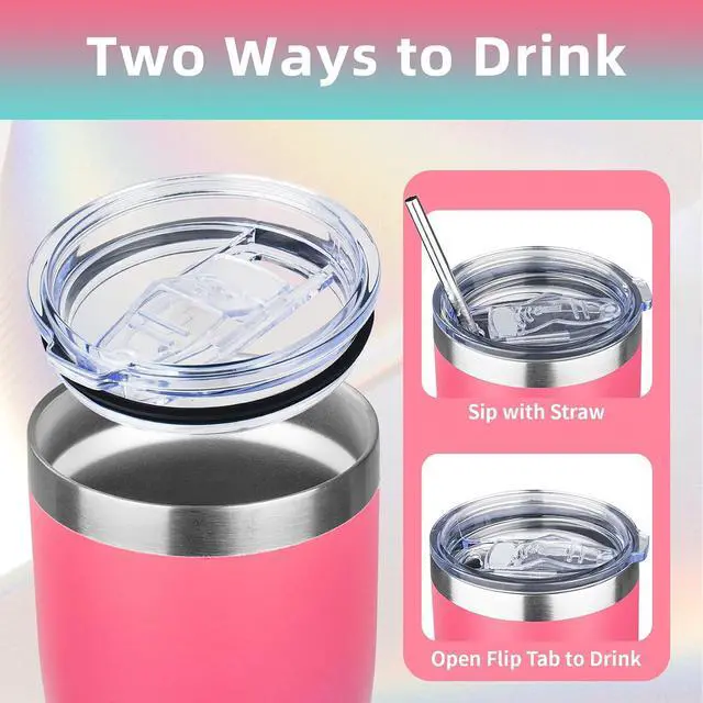 Alt view image 3 of 7 - MEZMUT 20oz Insulated Tumbler with Lid Straw Travel Coffee Mug (Pink-Green)