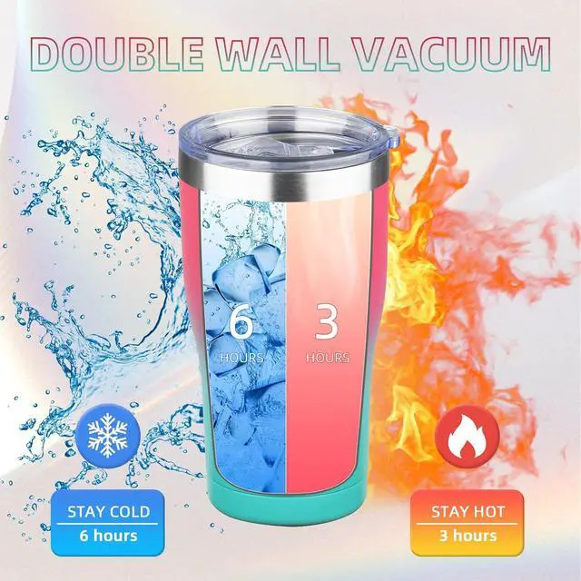 Alt view image 5 of 7 - MEZMUT 20oz Insulated Tumbler with Lid Straw Travel Coffee Mug (Pink-Green)