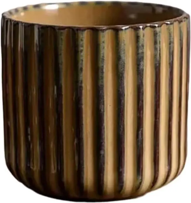 Main image of Vintage Ceramic Mug, Japanese Tea Cup 6oz Striped Cup No Handle Drinking Cup for Espresso, Cortado, Matcha, Green Tea, Microwave and Dishwasher Safe, Kiln Transformation Cup (Brown)
