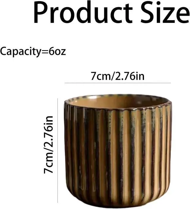 Alt view image 2 of 7 - Vintage Ceramic Mug, Japanese Tea Cup 6oz Striped Cup No Handle Drinking Cup for Espresso, Cortado, Matcha, Green Tea, Microwave and Dishwasher Safe, Kiln Transformation Cup (Brown)